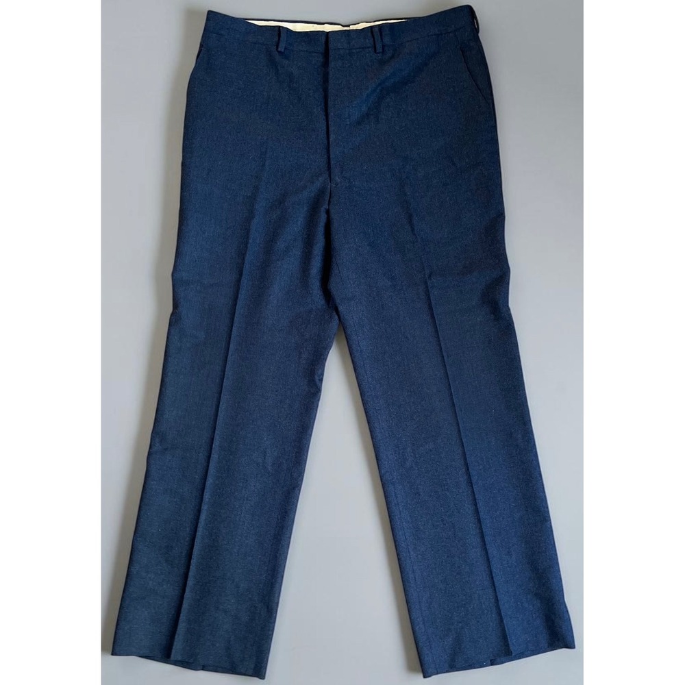 Vintage HF Anchor Hook Navy Blue Wool Blend Dress Pants Trousers 37x31 Talon Zip